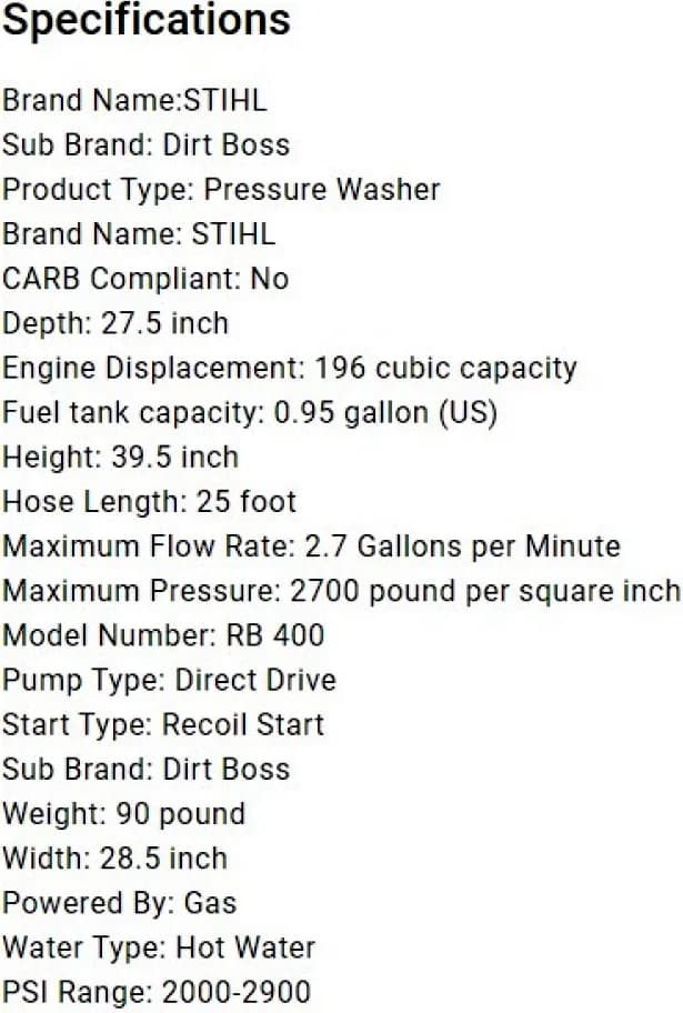 Stihl RB 400 Pressure Washer