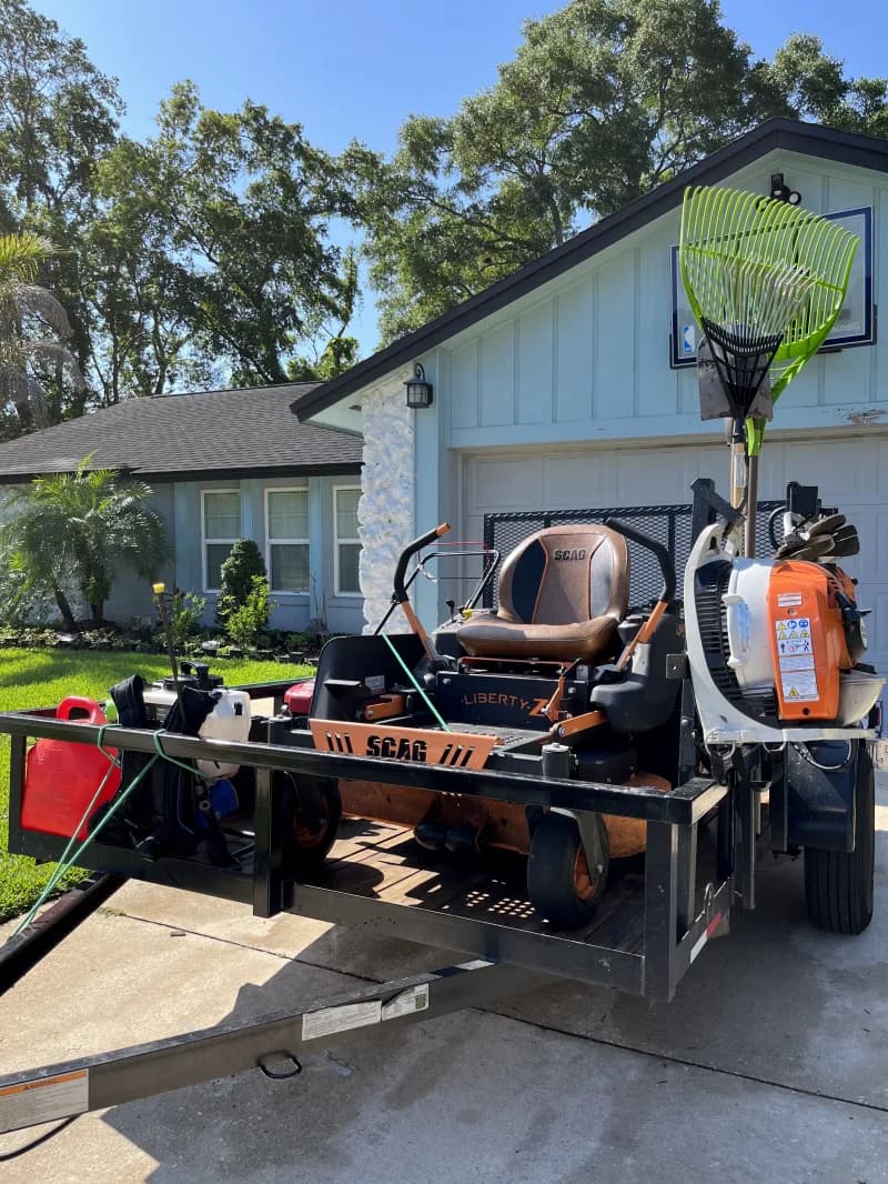 Landscape trailer fully loaded with equipment
