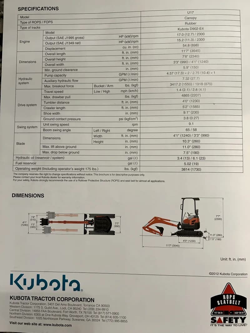 Mini Excavator (Kubota U17) — photo 2 of 3